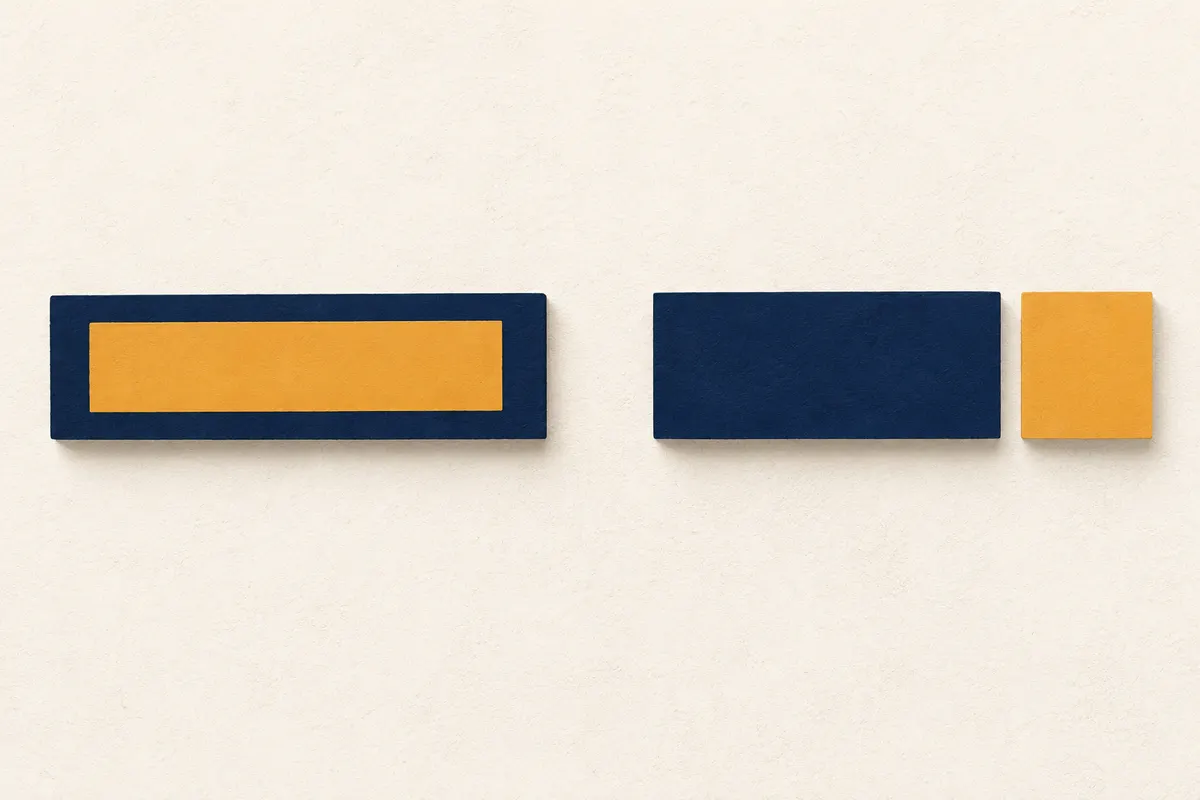 Two navy sign panels, one with a saffron segment set into the band and one with a separate small saffron plate beside it