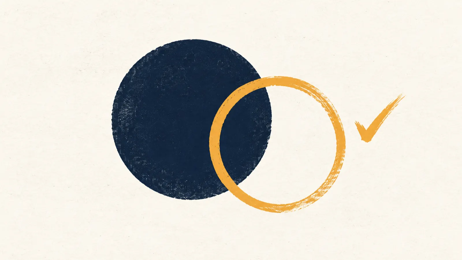 A navy circle partly overlapped by a saffron ring with a short saffron stroke