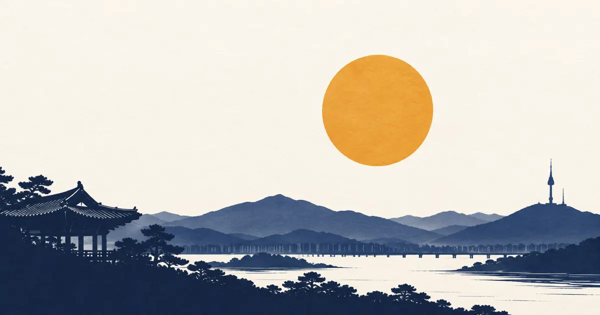 Saffron disc over navy hills, as a preview