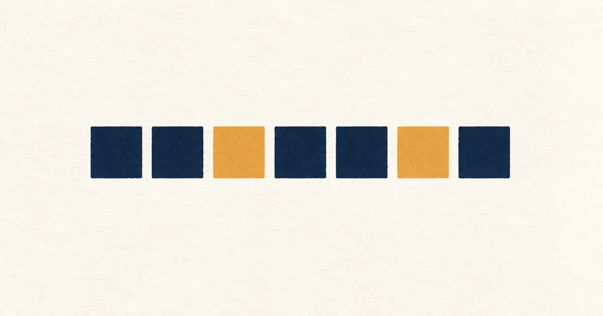 Row of navy squares with two in saffron, as a preview